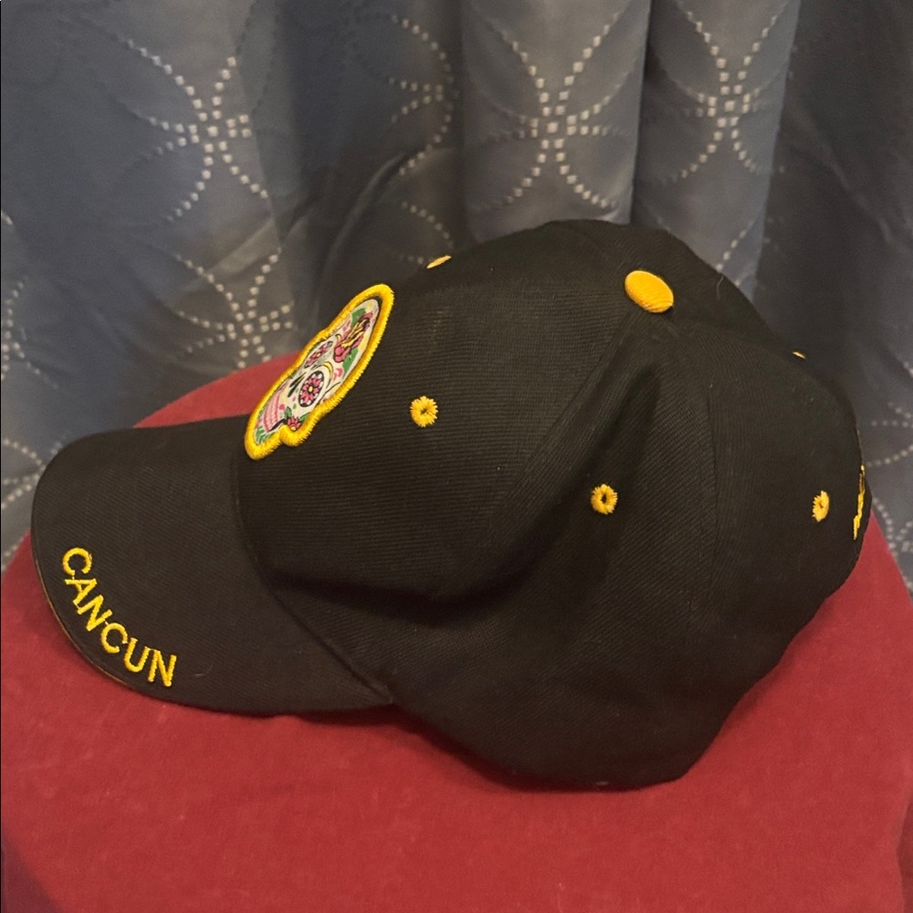 Black Cancun Cap with Sugar Skull Embroidery - Picture 3 of 4